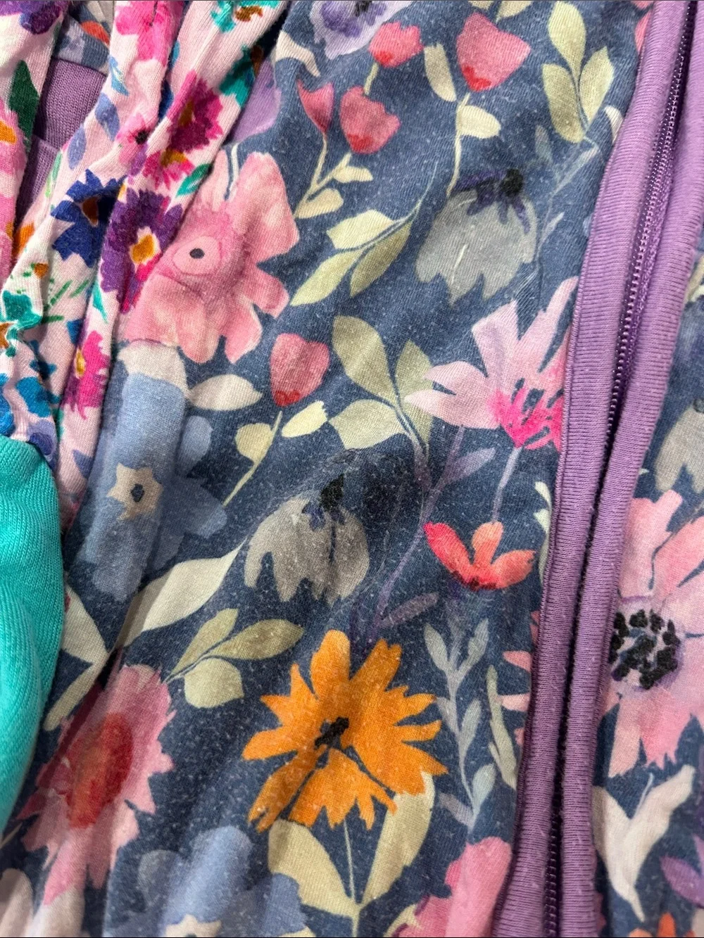 Little Sleepies Floral Footed One-Piece Pajama Romper - Teal & Purple